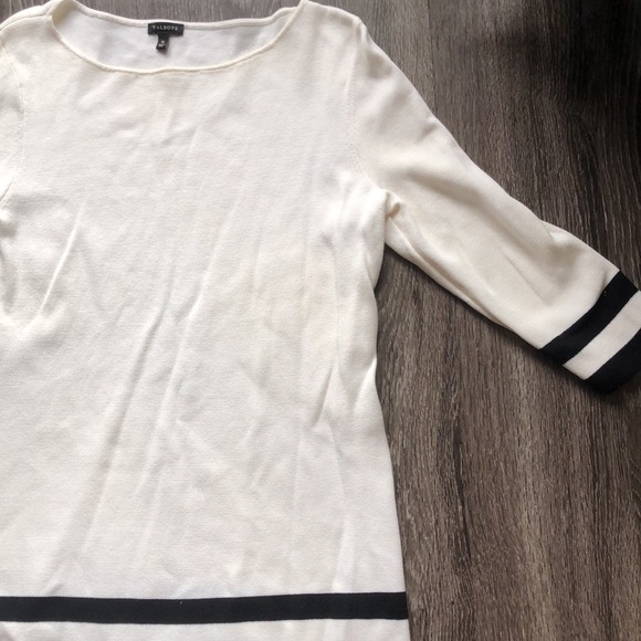 Talbots Classic White Sweater with Black Trim | Nautical Style | 3/4 Sleeve - Picture 3 of 8